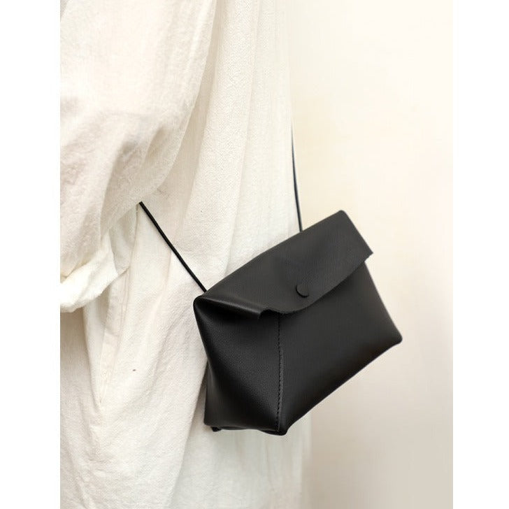 Cute LEATHER Mini Side Bag Black Handmade WOMEN Crossbody BAG Phone Purse FOR WOMEN