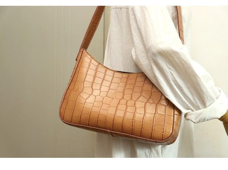 Brown croc sales shoulder bag