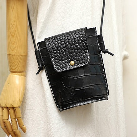 Cute LEATHER Small Side Bag Black Crocodile WOMEN Crossbody BAG Purse FOR WOMEN