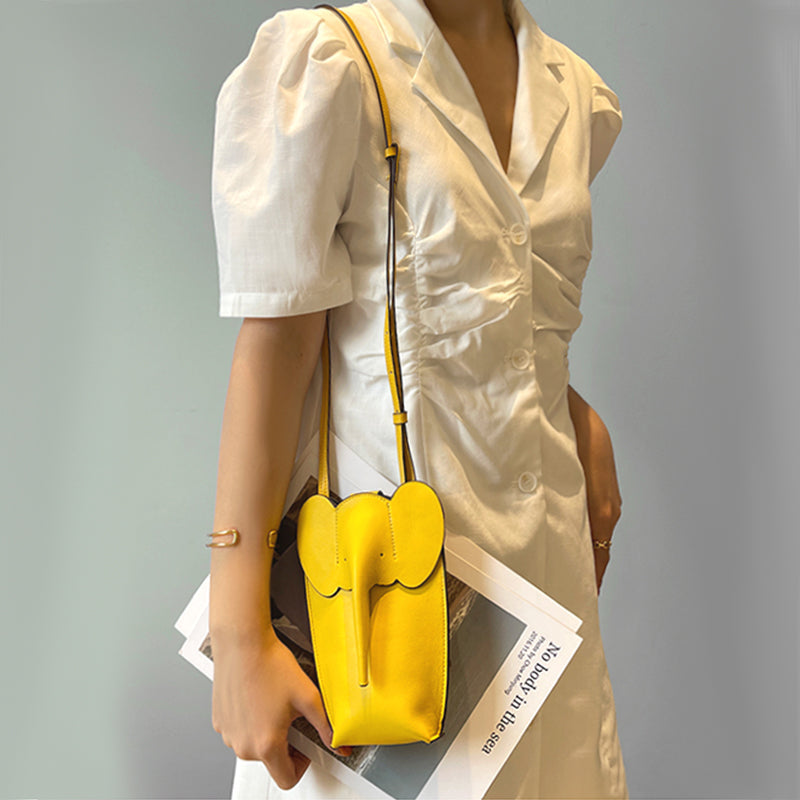 Cute Yellow Leather Elephant Shoulder Bag For Women Leather Mini Elephant Crossbody Bag