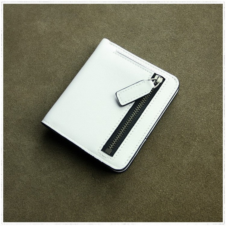 Cute Women White Leather Small Bifold Wallet Billfold Wallet with Coin Pocket For Women
