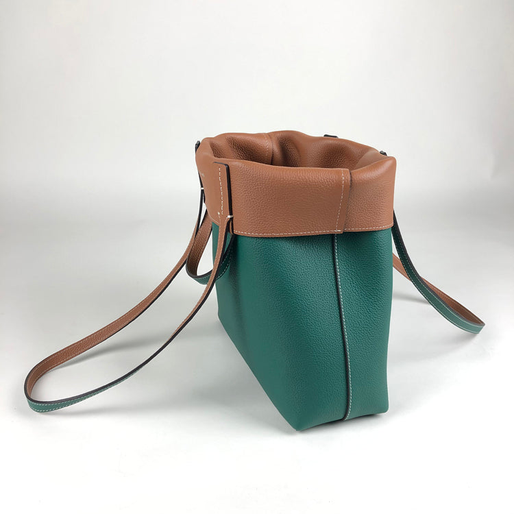 Cute Womens Green&Brown Leather Shoulder Tote Bag Best Tote Handbag Shopper Bag Purse for Ladies