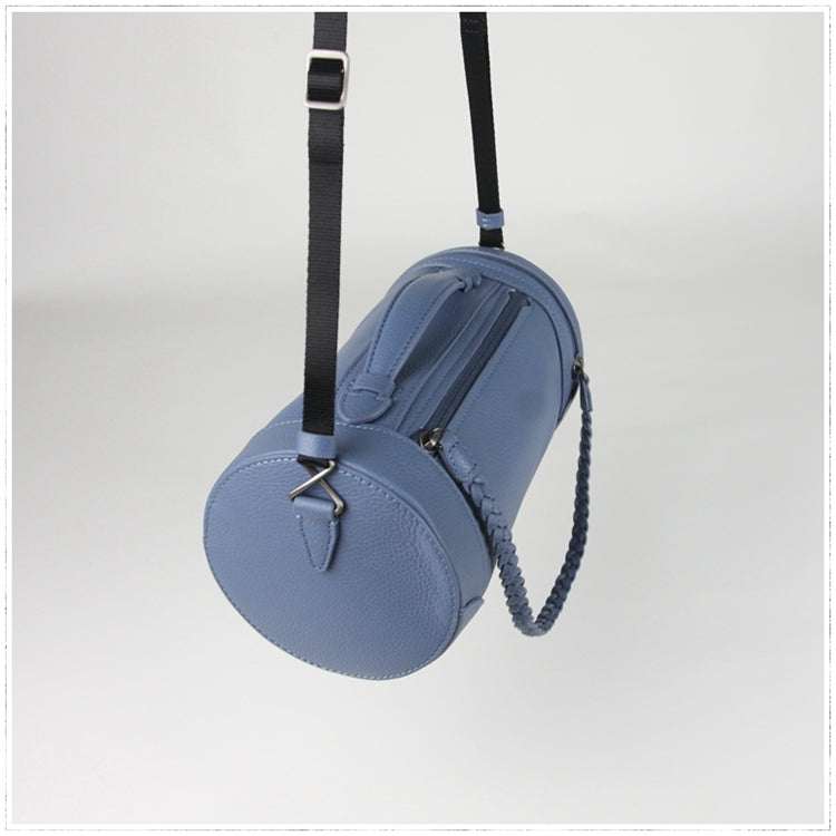 Cute Womens Blue Leather Bucket Shoulder Purse Barrel Crossbody Bag Purse for Ladies