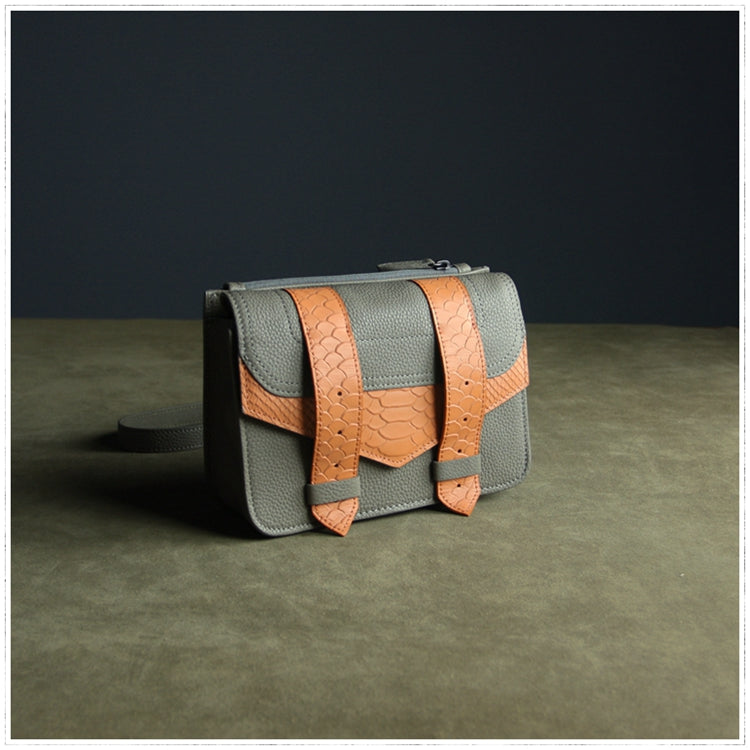 Cute Womens Gray&Orange Leather Shoulder Purse Small Leather Shoulder Bag Crossbody Purse for Ladies