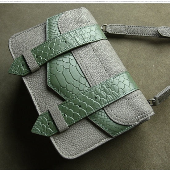 Cute Womens Gray&Green Leather Shoulder Purse Small Leather Shoulder Bag Crossbody Purse for Ladies