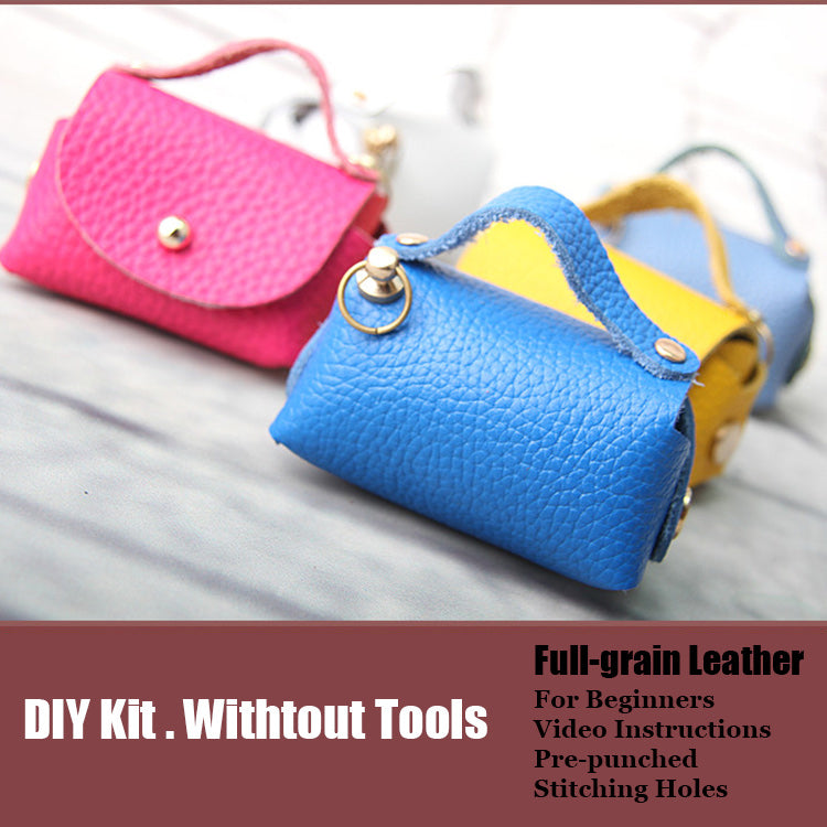 DIY Leather Pouch Kits DIY Leather Projects DIY Blue Leather Mini HandBag Kit DIY Leather Coin Pouch Kit