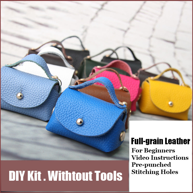 DIY Blue Leather Pouch Kits DIY Leather Projects DIY White Leather Mini HandBag Kit DIY Leather Coin Pouch Kit