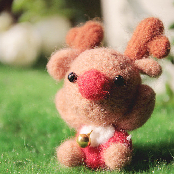 Needle Felted Felting project Wool Animals Cute Xmas Reindeer Red - Feltify