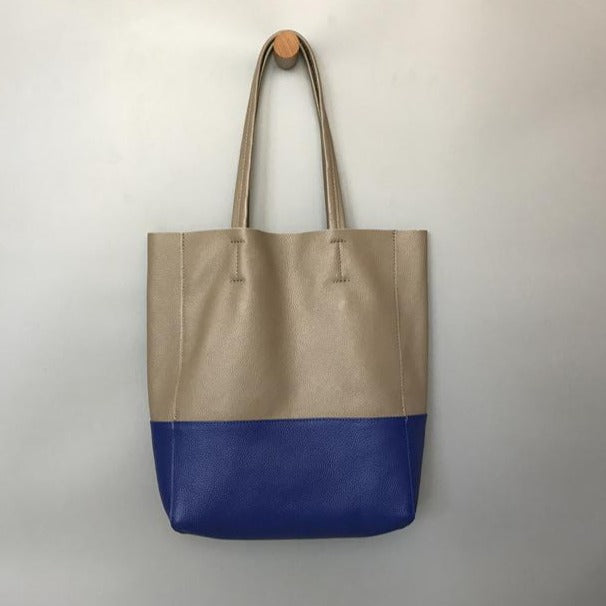 Fashion Womens Blue Gray Leather Vertical Tote Bags Blue Gray Shoulder Tote Bag Handbag Tote For Women