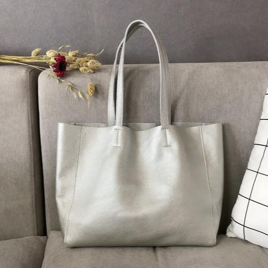 Fashion Womens Silver Leather Tote Bags Silver Shoulder Tote Bags Handbags Tote For Women
