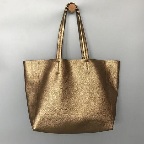 Fashion Womens Bronze Silver Leather Oversize Tote Bag Gold Shoulder Tote Bags Handbag Tote For Women