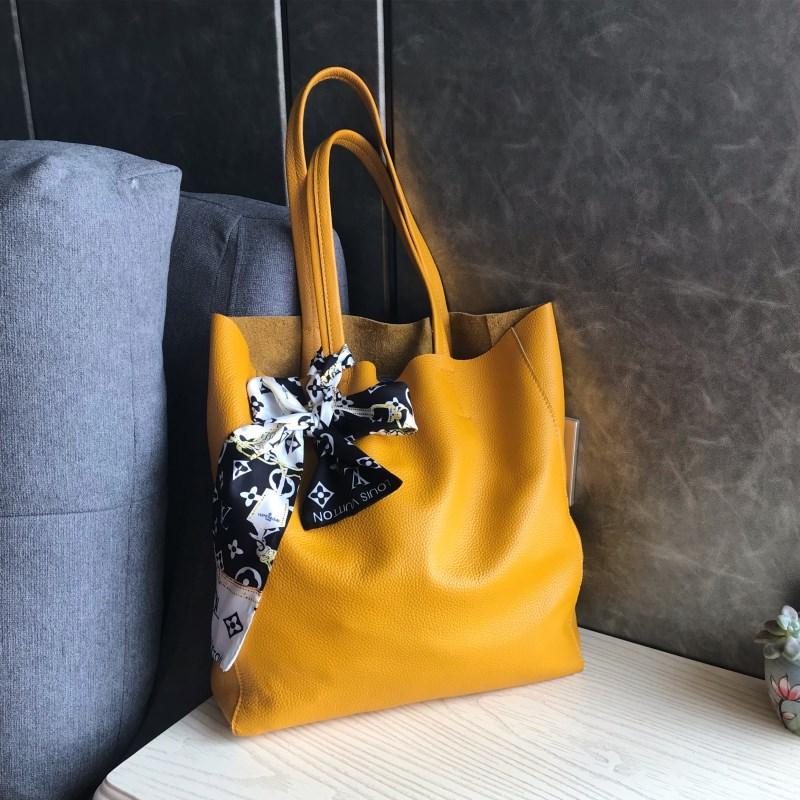 Fashion Womens Yellow Leather Oversize Tote Bag Yellow Shoulder Tote Bag Handbag Tote For Women
