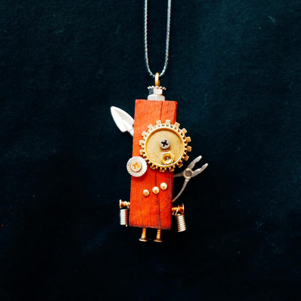 Geek Handmade Necklace Pendant Necklace Robot Warrior Geek Necklace Wood Steampunk Necklace Geek Gift Birthday Gift Christmas Gift