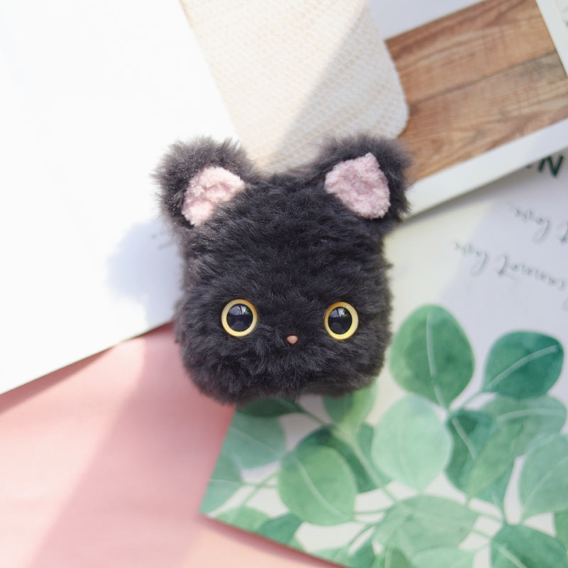 Girl's Cute AirPods Pro Cases Hairy Dark Gray Cat Handmade Kawaii AirPods 1/2 Case Kitten Airpod Case Cover