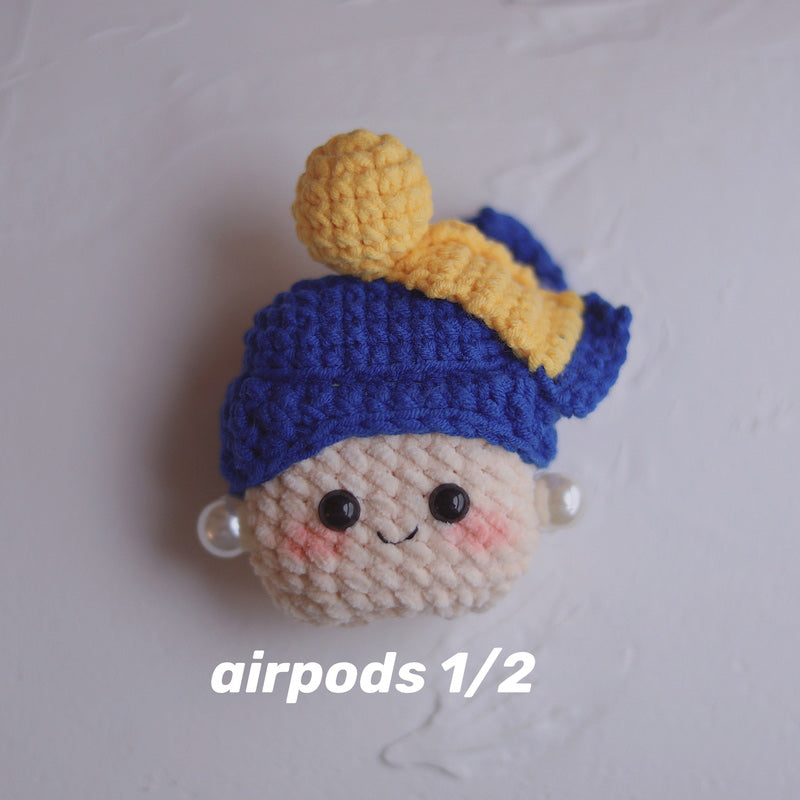 Girl with a Pearl Earring Cute AirPods 1/2 Cases Handmade Crochet Girl with a Pearl Earring AirPods Pro Case Airpod Cases Cover