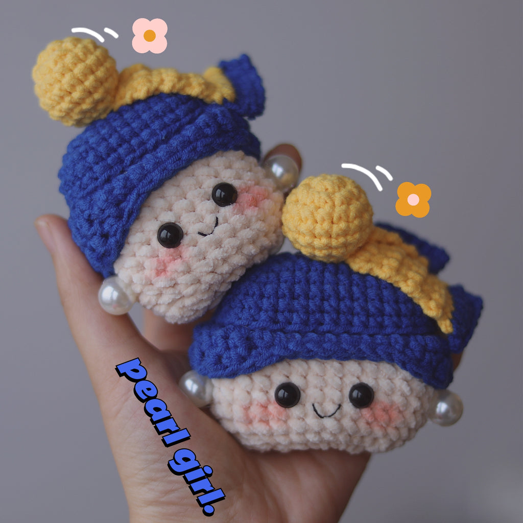Girl with a Pearl Earring Cute AirPods 1/2 Cases Handmade Crochet Girl with a Pearl Earring AirPods Pro Case Airpod Case Cover