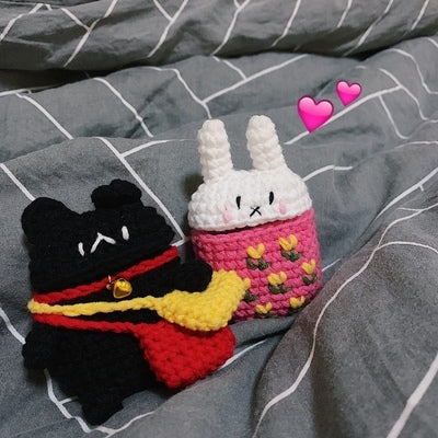 Girl's Cute AirPods 1/2 Cases Knit Black Cat Handmade Kawaii AirPods Pro Case Black Airpod Case Cover