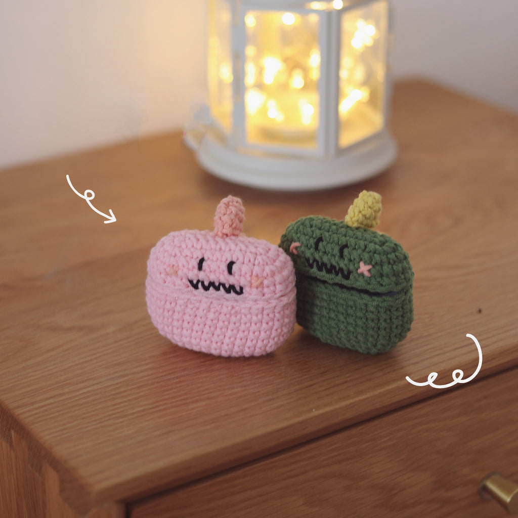 Girl's Cute Tiny Dragon AirPods Pro Cases Handmade Crochet Green AirPods 1/2 Cases Airpod Case Cover