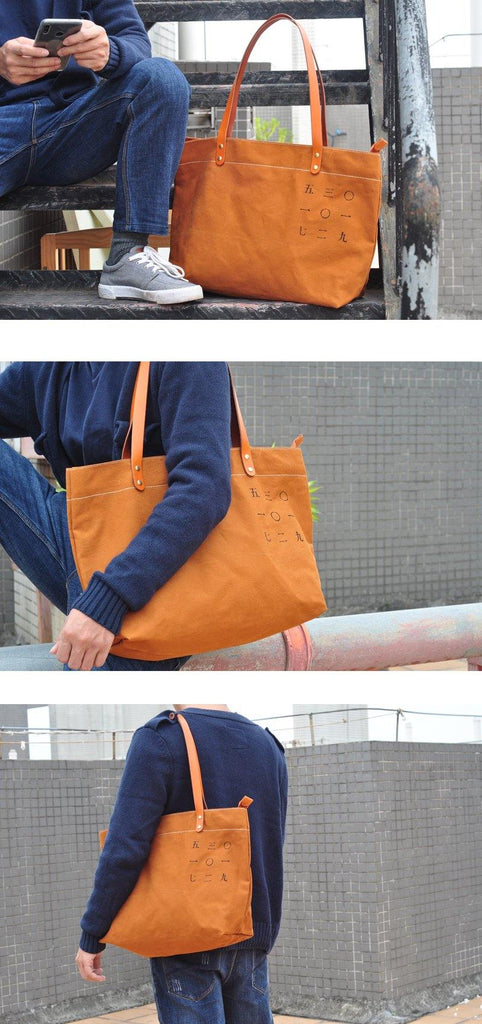 Vintage Canvas Leather Mens Womens Tote Shopping Bags  display picture 2
