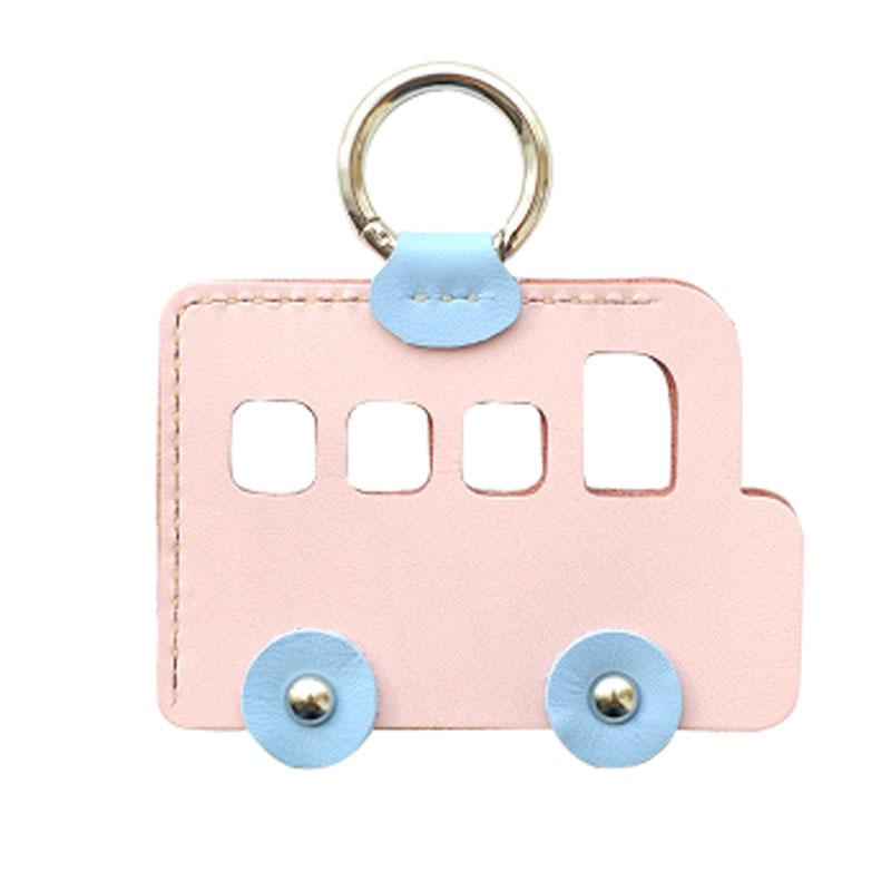 HANDMADE LEATHER CUTE Women Bus CARD Holder Keychain PERSONALIZED MONOGRAMMED GIFT CUSTOM Bus Wallet Card Holder keyring