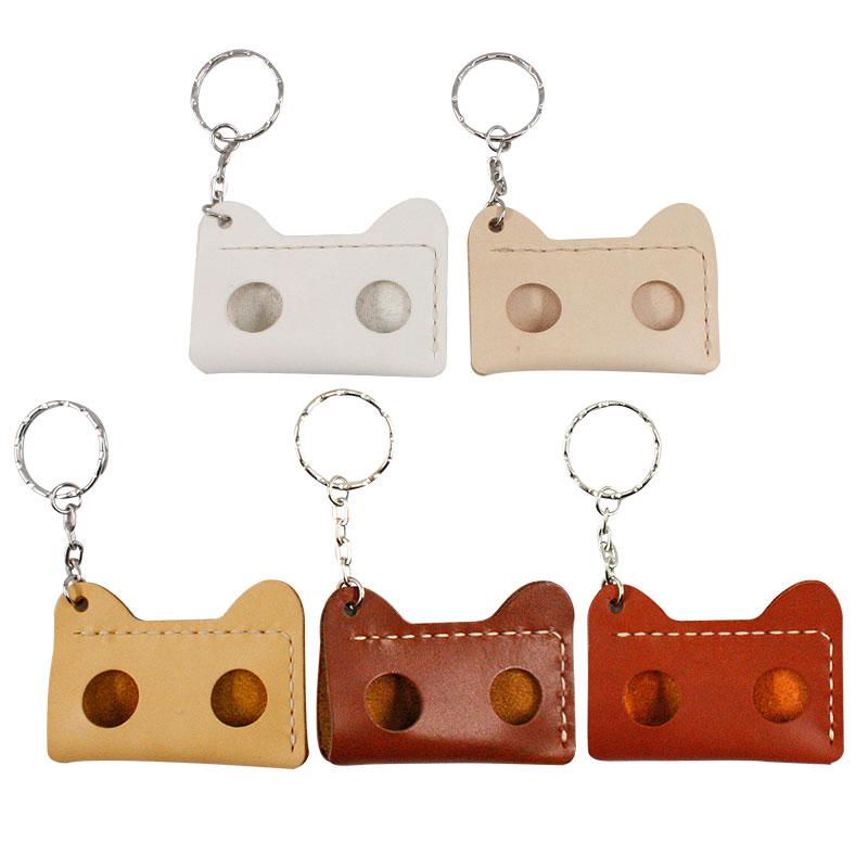 HANDMADE LEATHER CUTE Women Cat CARD Holder Keychain PERSONALIZED MONOGRAMMED GIFT CUSTOM Wallet Card Holder keyring