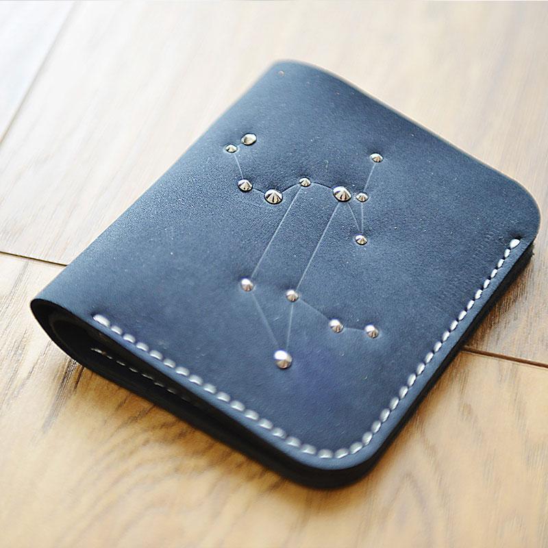 HANDMADE LEATHER CUTE Women Constellation Bifold Blue Small Wallet PERSONALIZED MONOGRAMMED GIFT CUSTOM Wallet