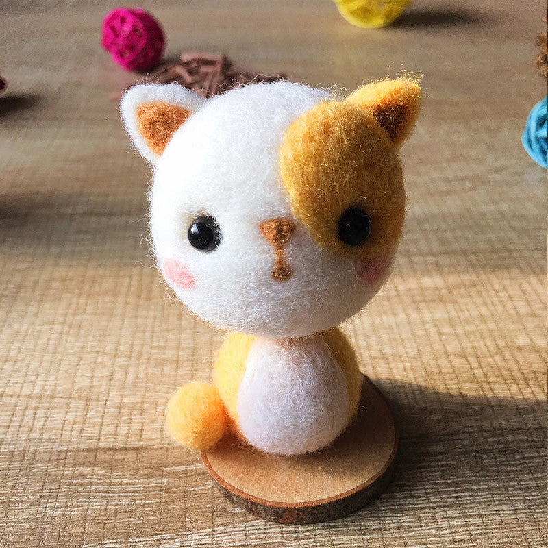 Handmade Needle felted felting cat kit project Animals cute for beginners starters