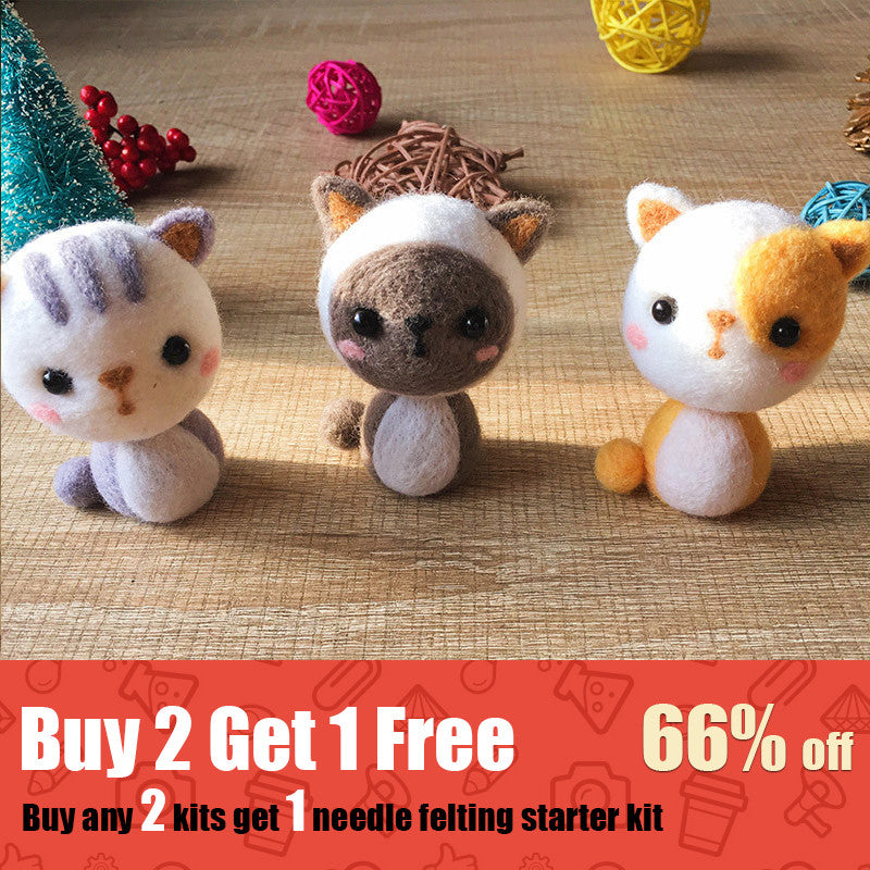 Handmade Needle felted felting kit project Animals cats cute for begin –  Feltify