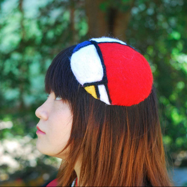 Handmade felted needle felted Mondrian wool hat hair clip  display picture 3