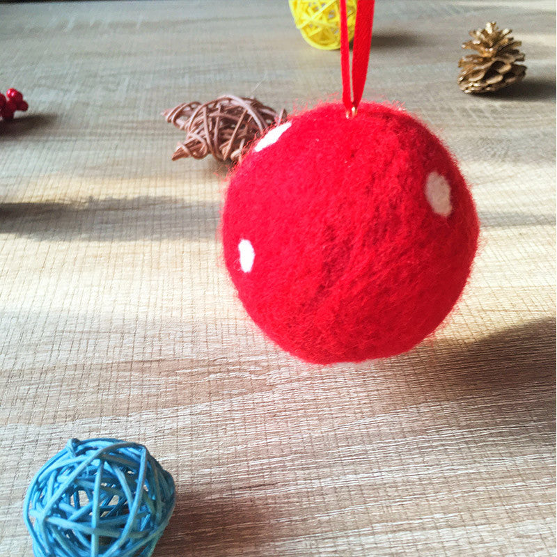 Handmade needle felting felted project christmas bauble red ball tree ornamant christmas decor decoration