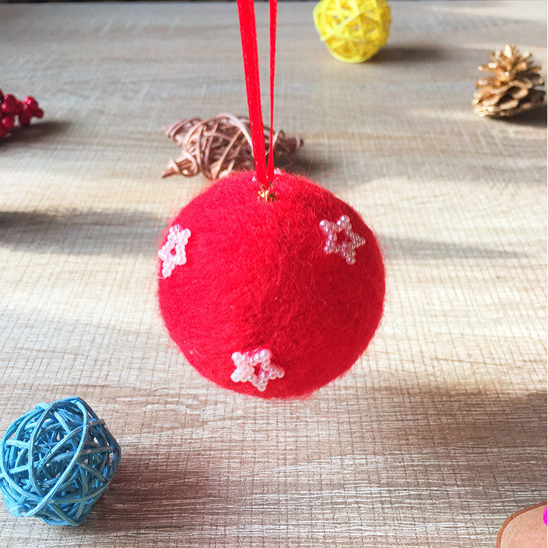 Handmade needle felting felted project christmas bauble red ball star tree ornamant christmas decor decoration