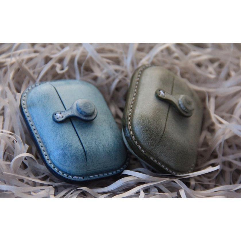 Handmade Blue Waxed Leather AirPods Pro Case Leather AirPods Case Airpod Case Cover - iwalletsmen