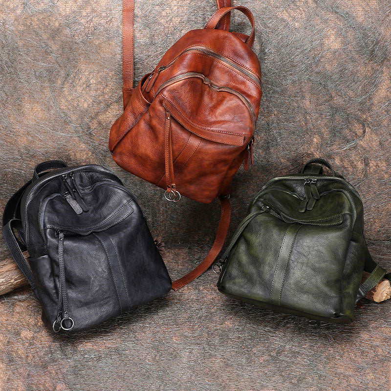 Handmade Brown Leather Backpack Bag Womens Best School Rucksack Ladies Leather Backpack Purses