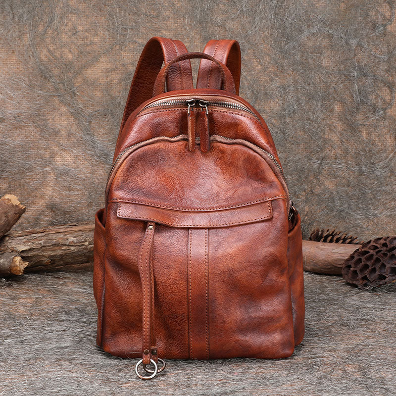 Handmade Brown Leather Backpack Bag Womens Best School Rucksack Ladies Leather Backpack Purses