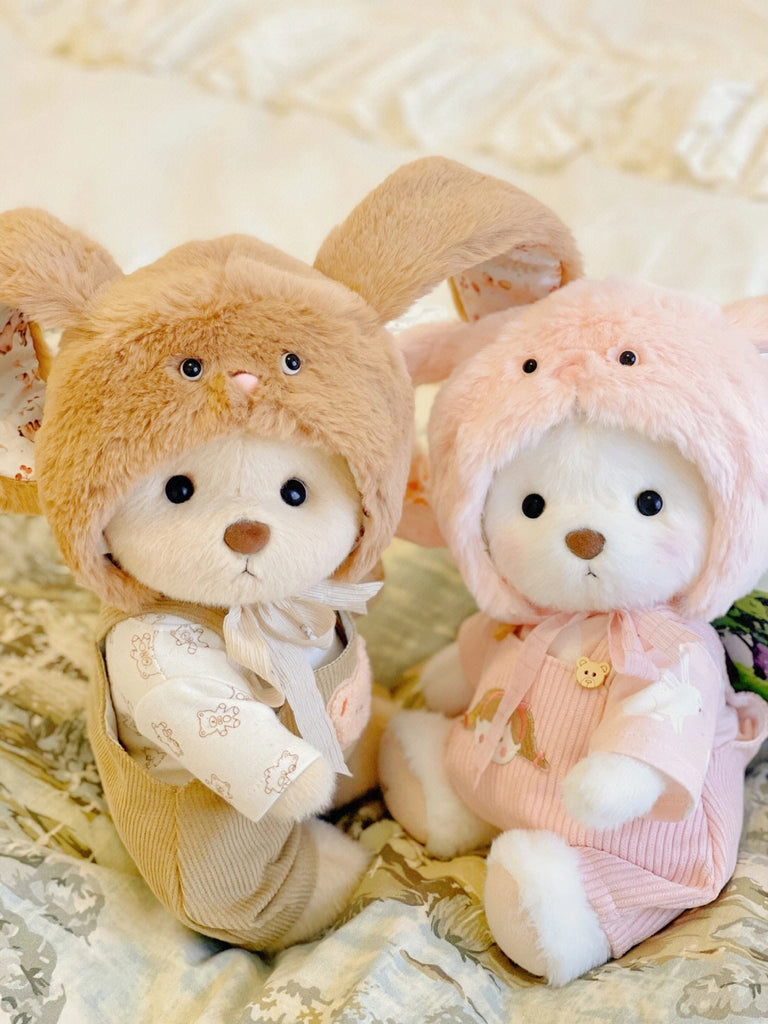 Handmade Cute Teddy Bear Doll With Bunny Suit Stuffed Bear Toys