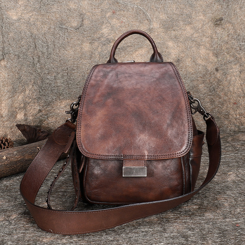 Handmade Convertible Leather Backpacks Bag Womens Best Coffee Leather – Feltify