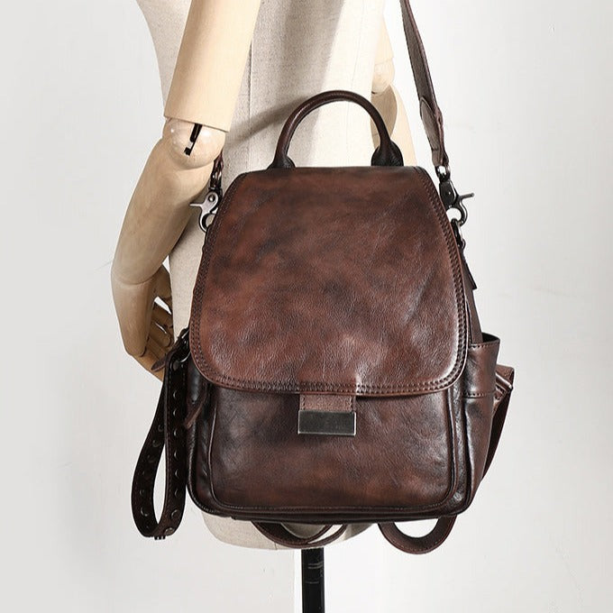 convertible leather school backpack Handmade Convertible Leather Backpacks Bag Womens Best Coffee Leather Shoulder Purse School Rucksack