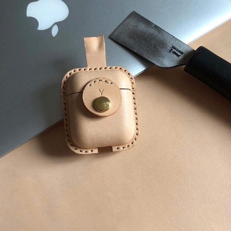 Handmade Beige Leather AirPods 1,2 Case Leather AirPods Case 1,2 Airpod Case Cover - iwalletsmen