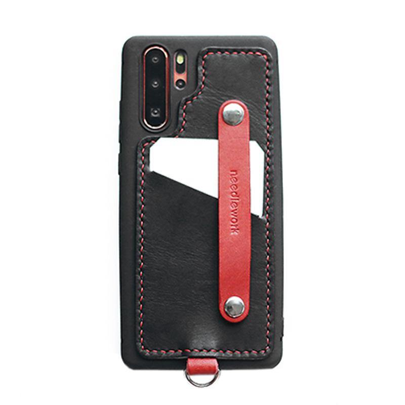 Handmade Black Leather Huawei P30 Case with Card Holder CONTRAST COLOR Huawei P30 Leather Case - iwalletsmen