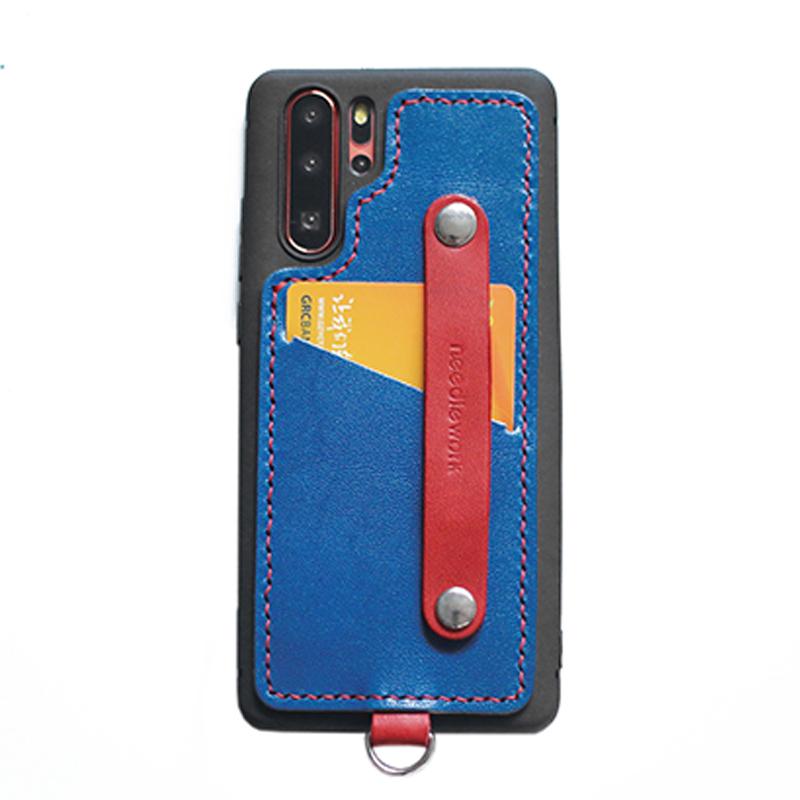 Handmade Blue Leather Huawei P30 Case with Card Holder CONTRAST COLOR Huawei P30 Leather Case - iwalletsmen