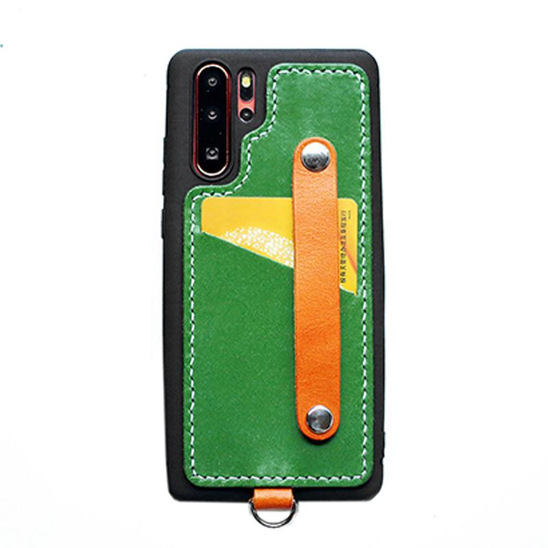 Handmade Green Leather Huawei P30 Pro Case with Card Holder CONTRAST COLOR Huawei P30 Pro Leather Case - iwalletsmen
