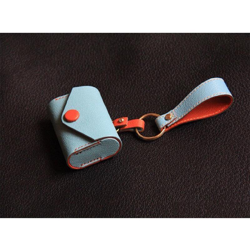 Handmade Light Blue Leather AirPods Case with Keyring Leather AirPods Case Airpod Case Cover - iwalletsmen