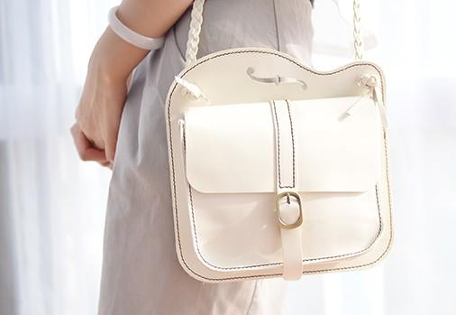Handmade Leather Cute White Small Shoulder Bag Personalized