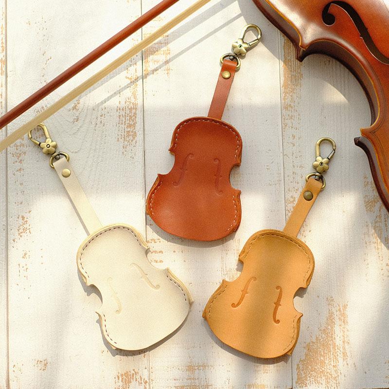 Handmade Leather Cute Violin Keyring Keychain Women Personalized Monogrammed Gift Custom Wallet Women Keyring Keychain