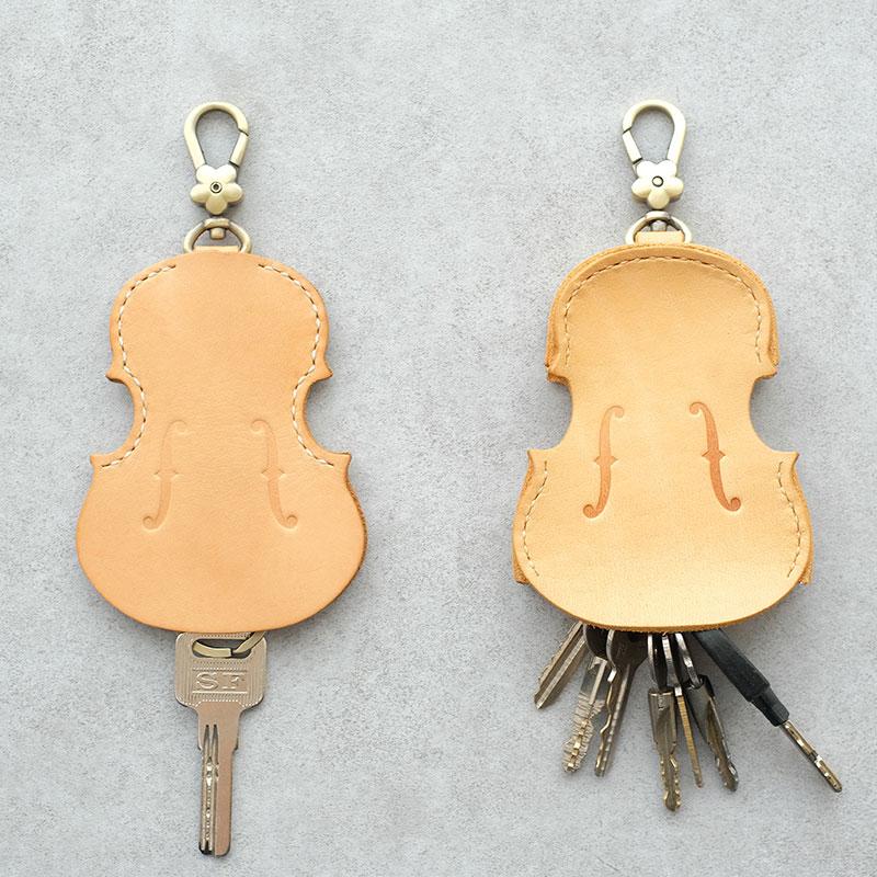 Handmade Leather Cute Violin Tan Keyring Keychain Women Personalized Monogrammed Gift Custom Wallet Women Keyring Keychain