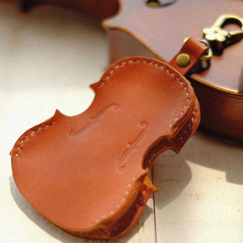 Handmade Leather Cute Brown Violin Keyring Keychain Women Personalized Monogrammed Gift Custom Wallet Women Keyring Keychain