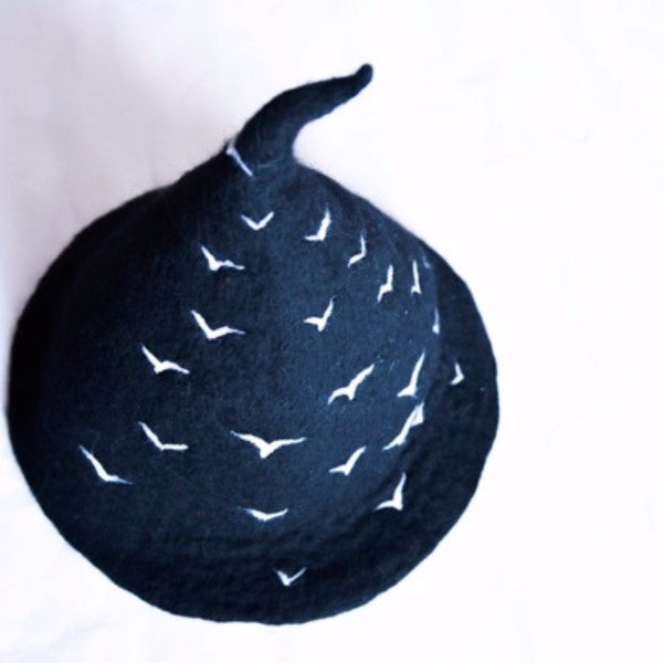 Handmade felted needle felted Black gooses witch wool Hat Halloween costume witch costume