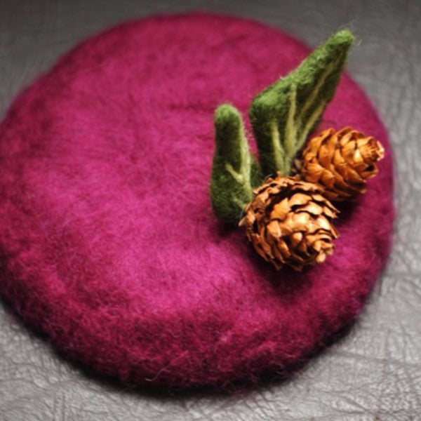 Handmade felted needle felted purple Little Acorn wool hat hair clip hair accessories