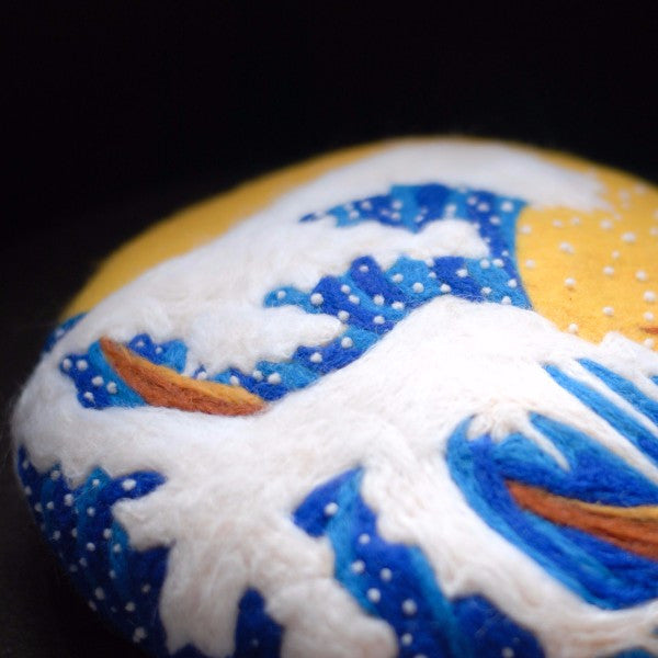 Handmade felted needle felted The Great Wave off Kanagawa  wool Hat beret winter hat