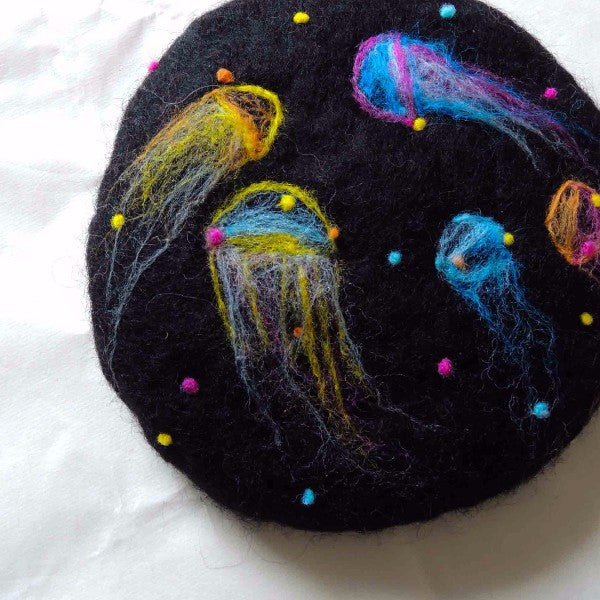 Handmade felted needle felted  black jellyfish wool hat hair clip hair accessories